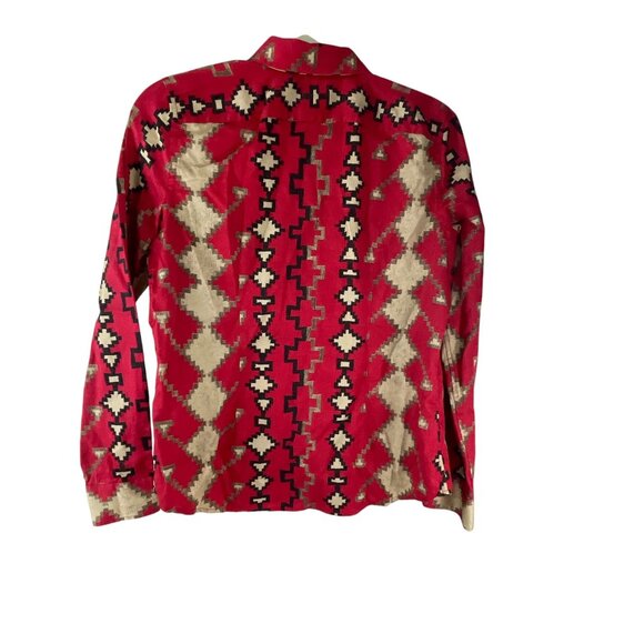 Lauren Ralph Lauren Western Aztec Printed Button-Down Shirt PM Red Tan Cotton - Picture 3 of 9